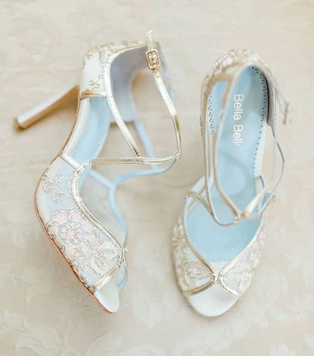 giày cưới ren trắng satin
