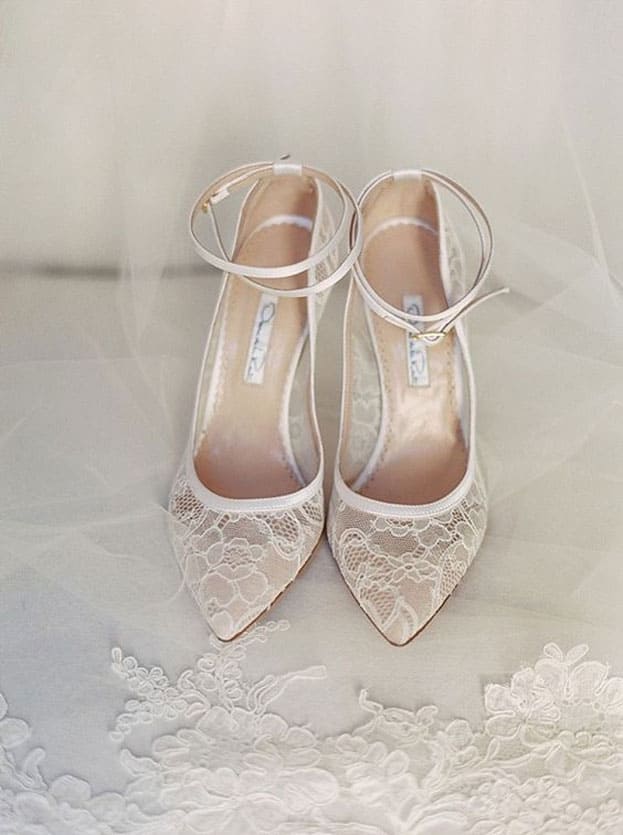 giày cưới ren trắng cao gót