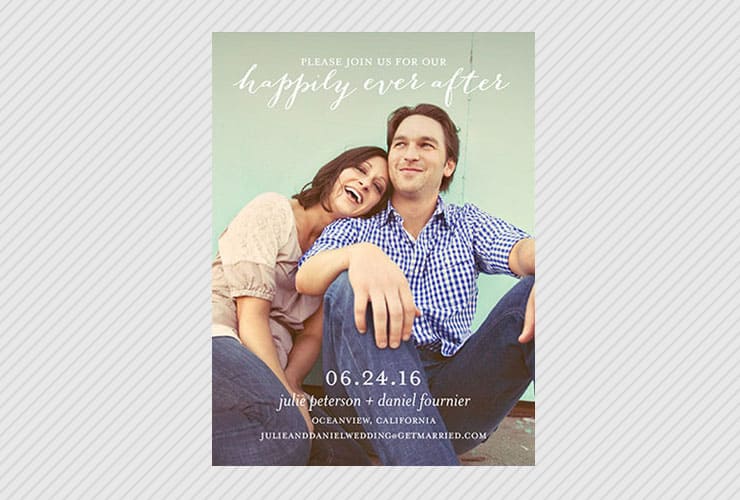 Smiling couple on save the date