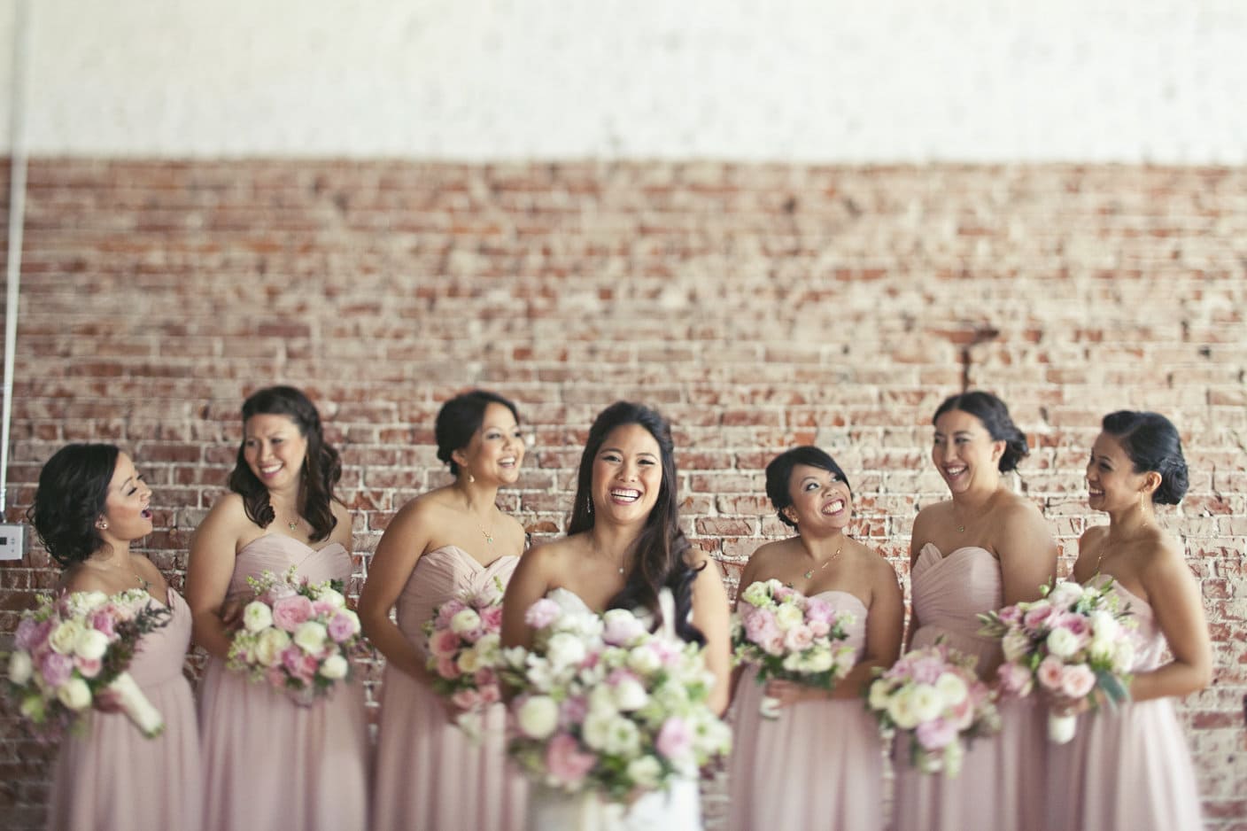 wedding party in pink dresses