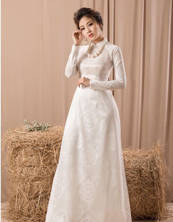 áo dài cưới truyền thống trắng